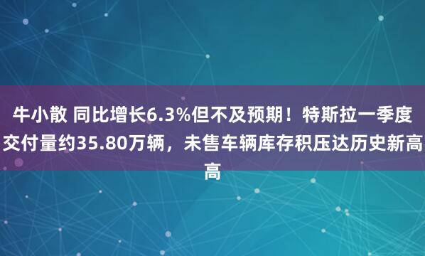 牛小散 同比增长6.3%但不及预期！特斯拉一季度交付量约35.80万辆，未售车辆库存积压达历史新高